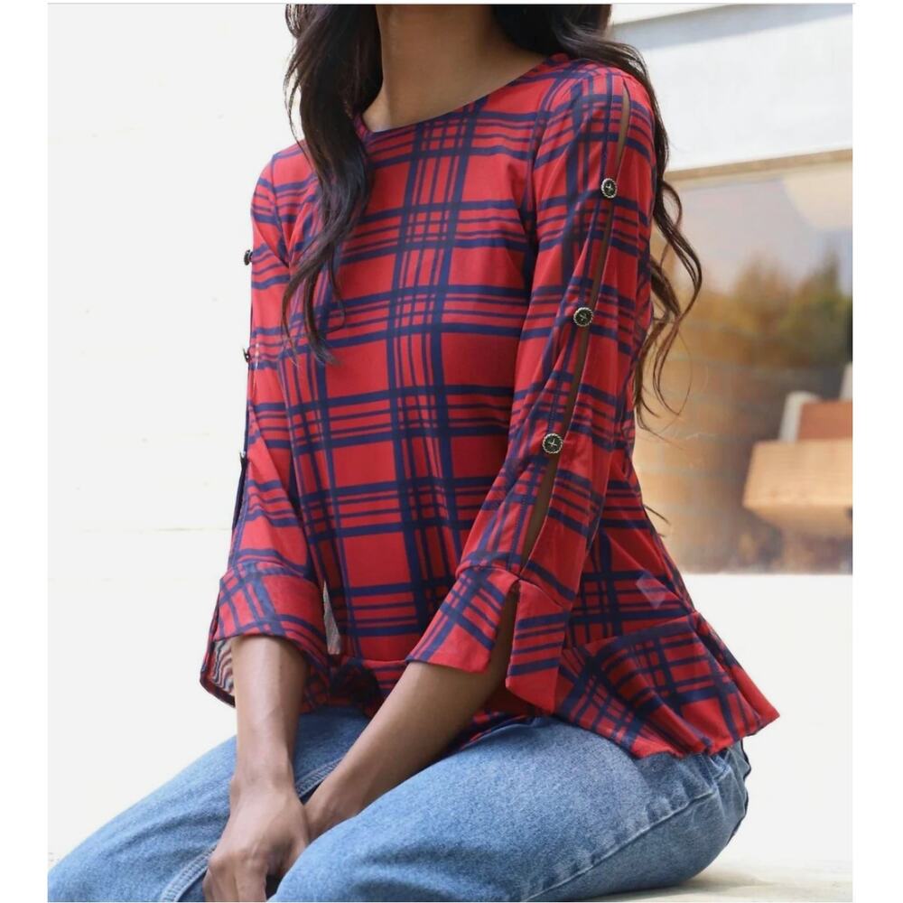 EVA FRANCO Belinda Plaid Blouse // XS
